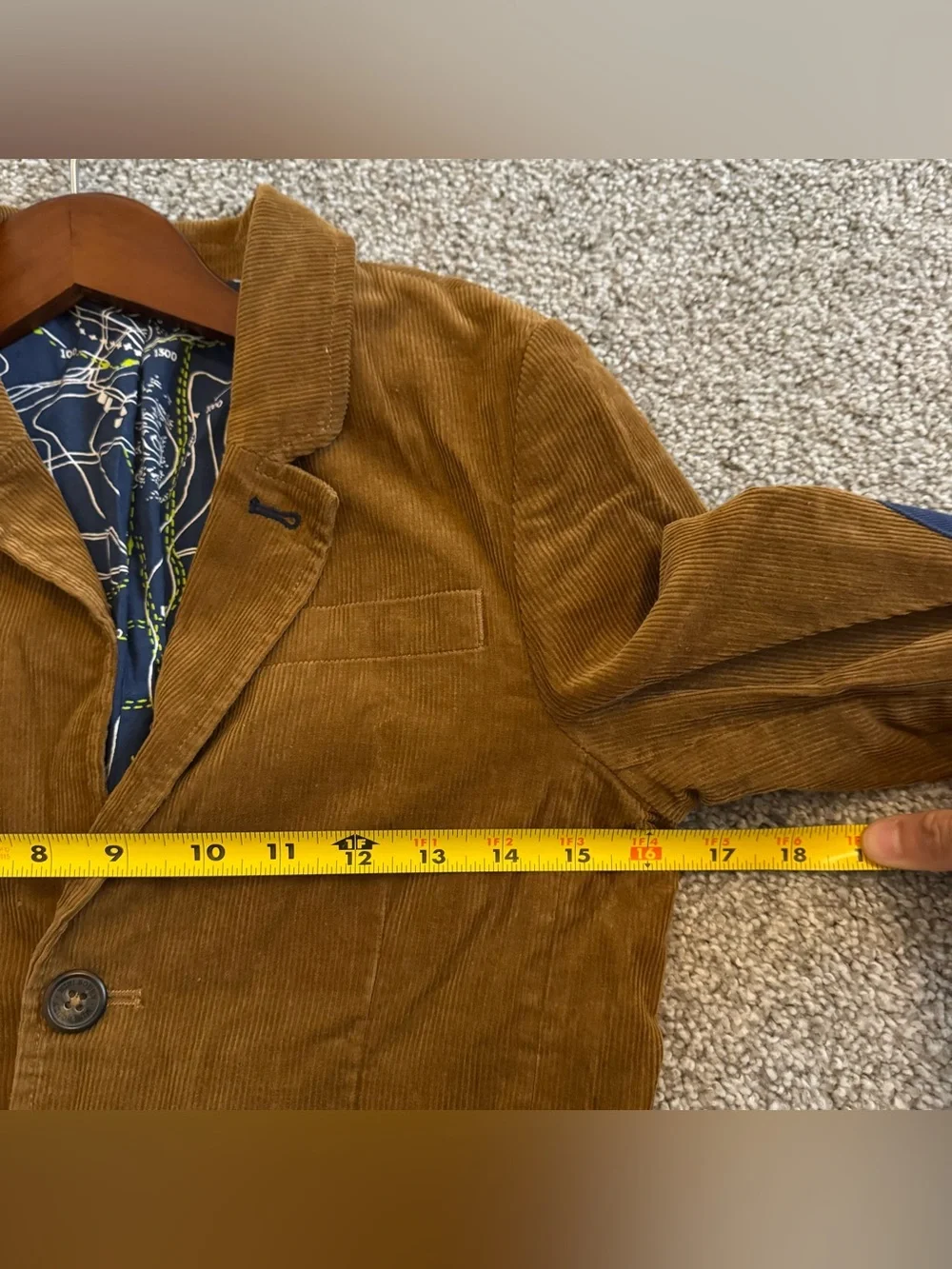 Mini Boden Boys Brown Corduroy Blazer Jacket Map Lining 9-10Y